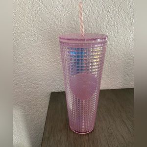 Pink grid Starbucks tumbler